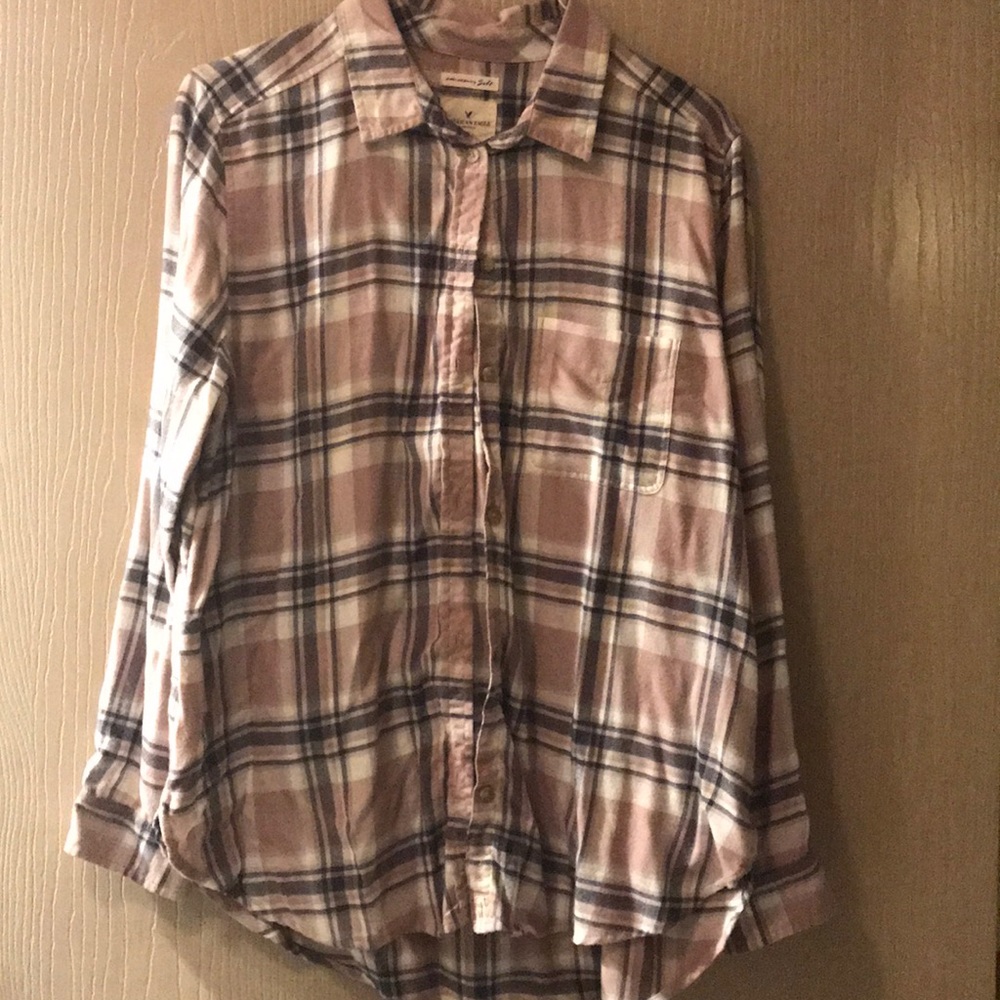 American Eagle pink plaid button down